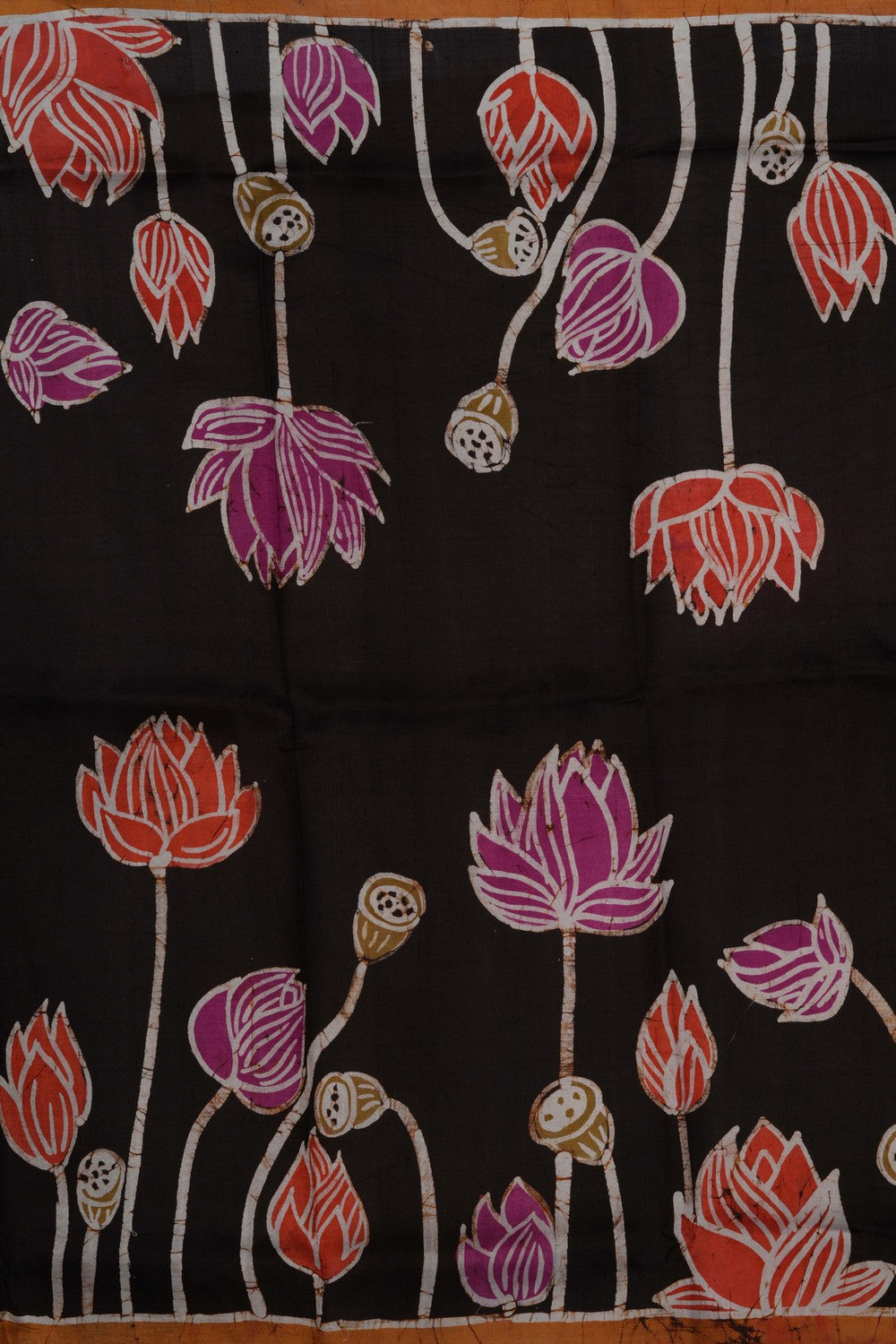 Image of Lotus Painted Silk Saree