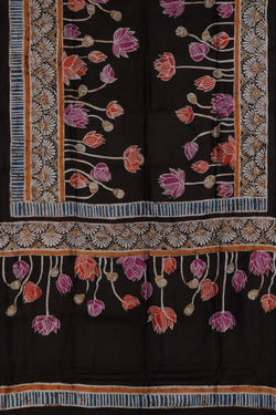 Image of Lotus Painted Silk Saree