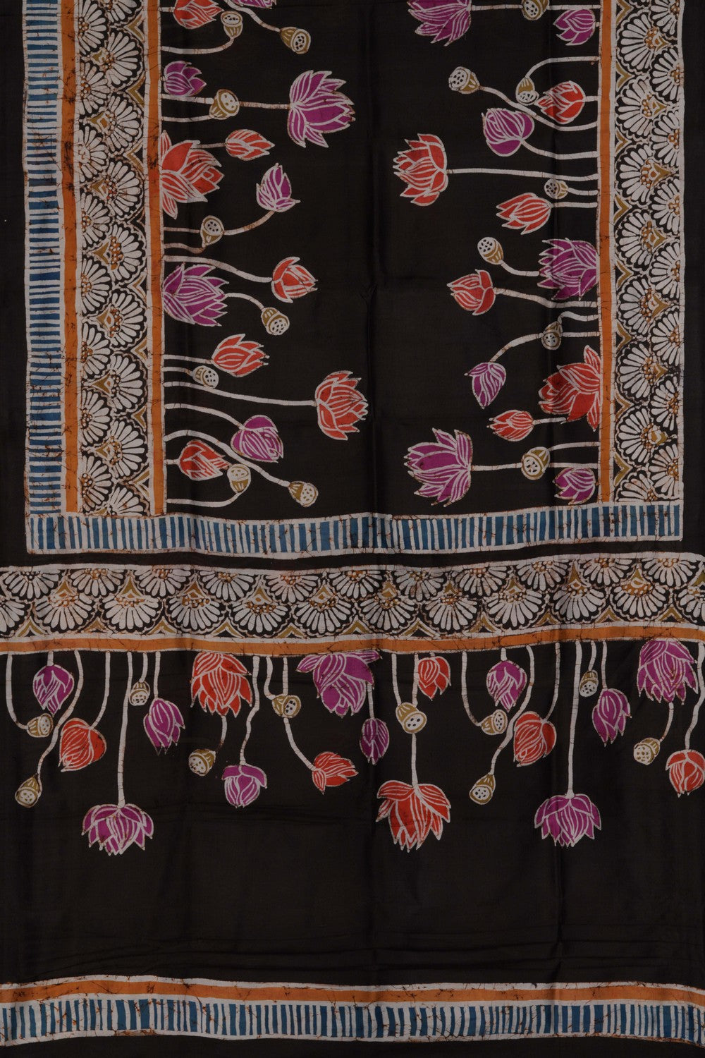 Image of Lotus Painted Silk Saree