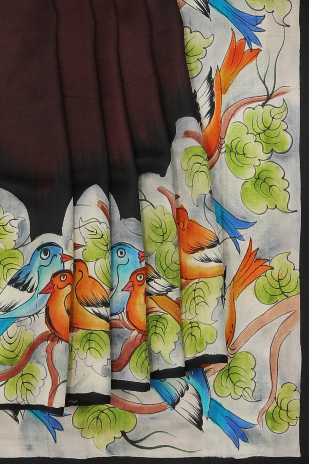 Image of Floral Painted Silk Saree