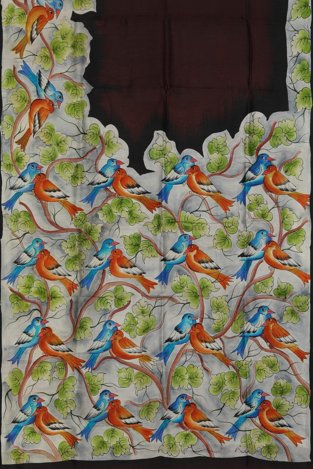 Image of Floral Painted Silk Saree