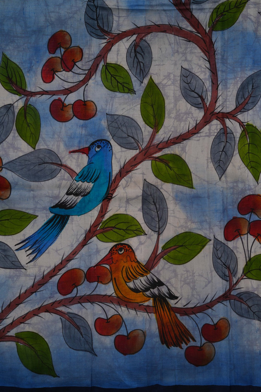 Image of Floral Painted Silk Saree