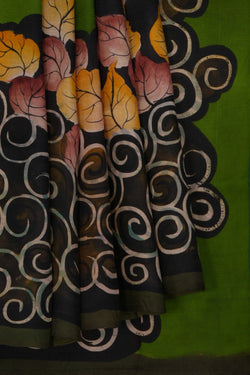 Image of Floral Painted Silk Saree