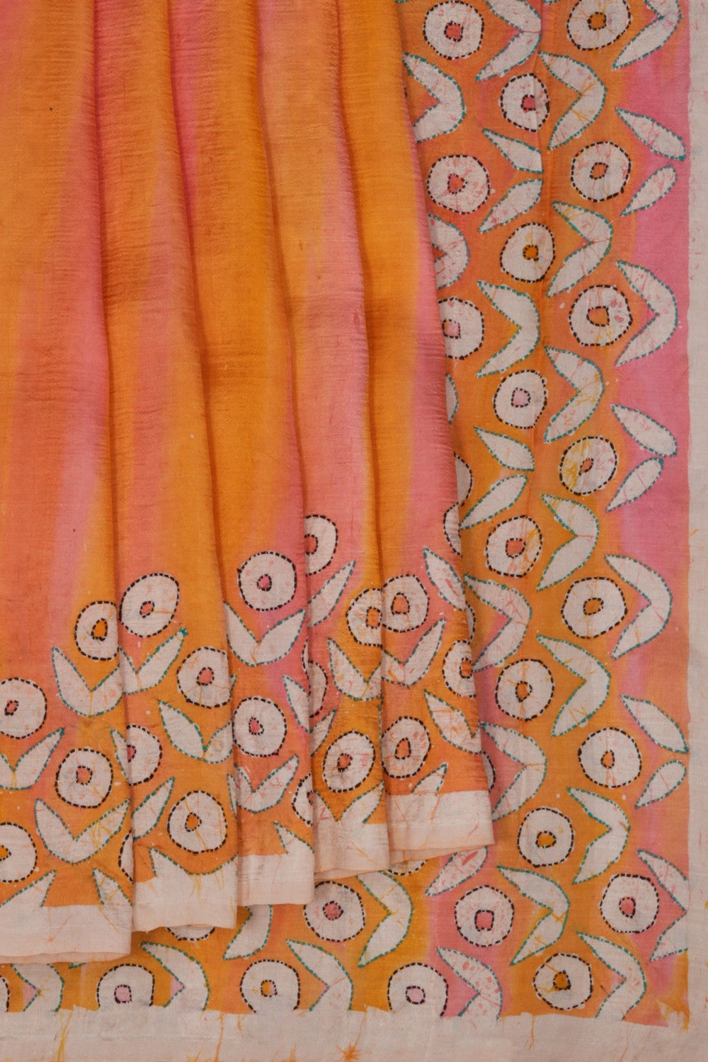 A Kantha Embroidered Tussar Silk Saree