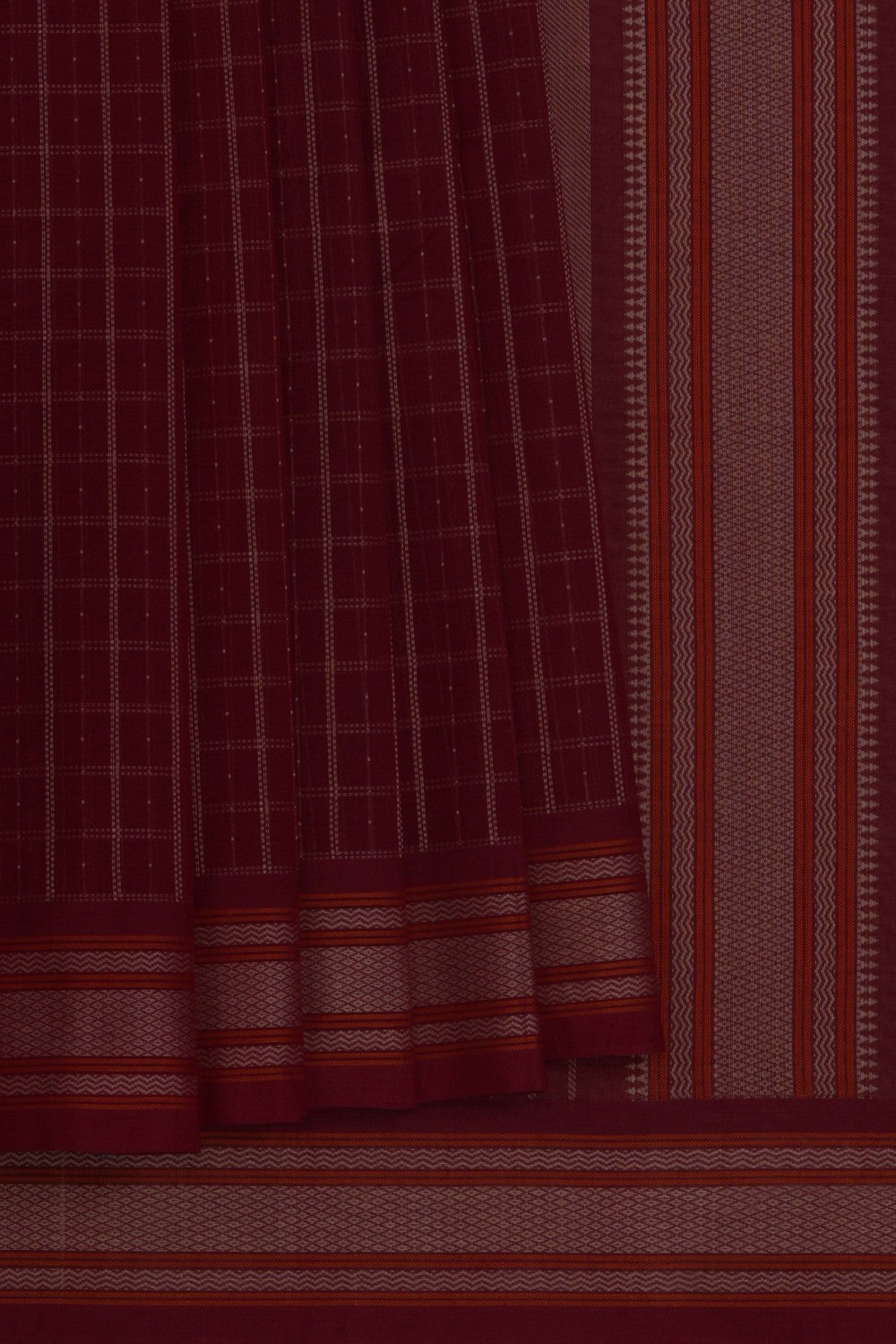 Kanchi Cotton Kattam Maroon Saree