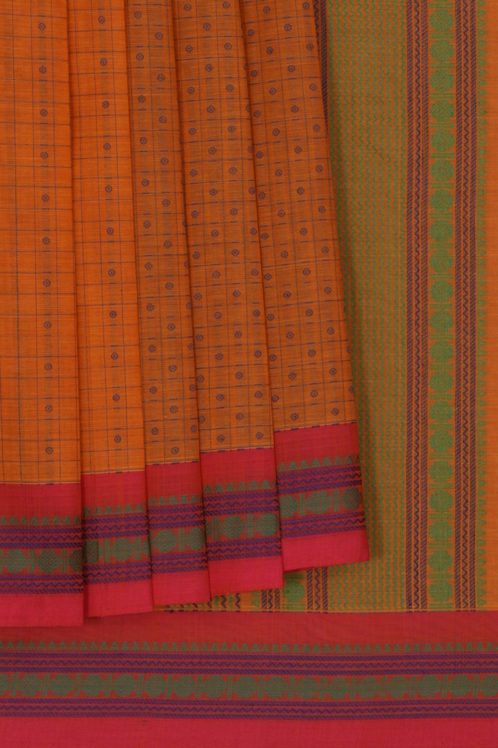Kanchi Cotton Kattam Mustard Saree
