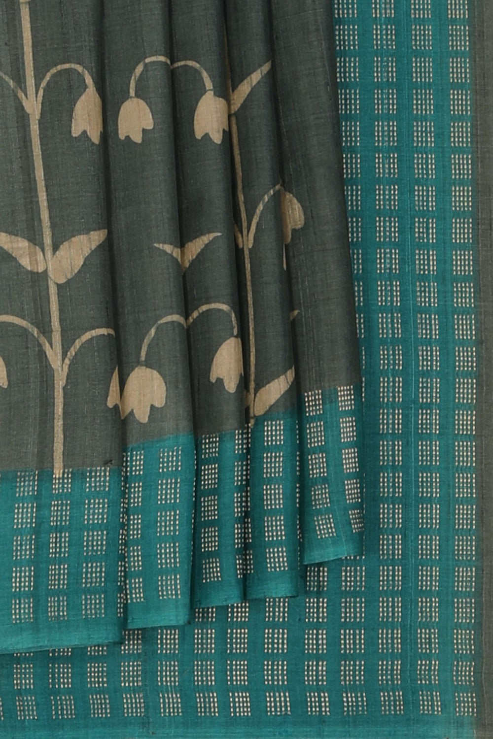 Image of Floral Printed Tussar Silk Saree