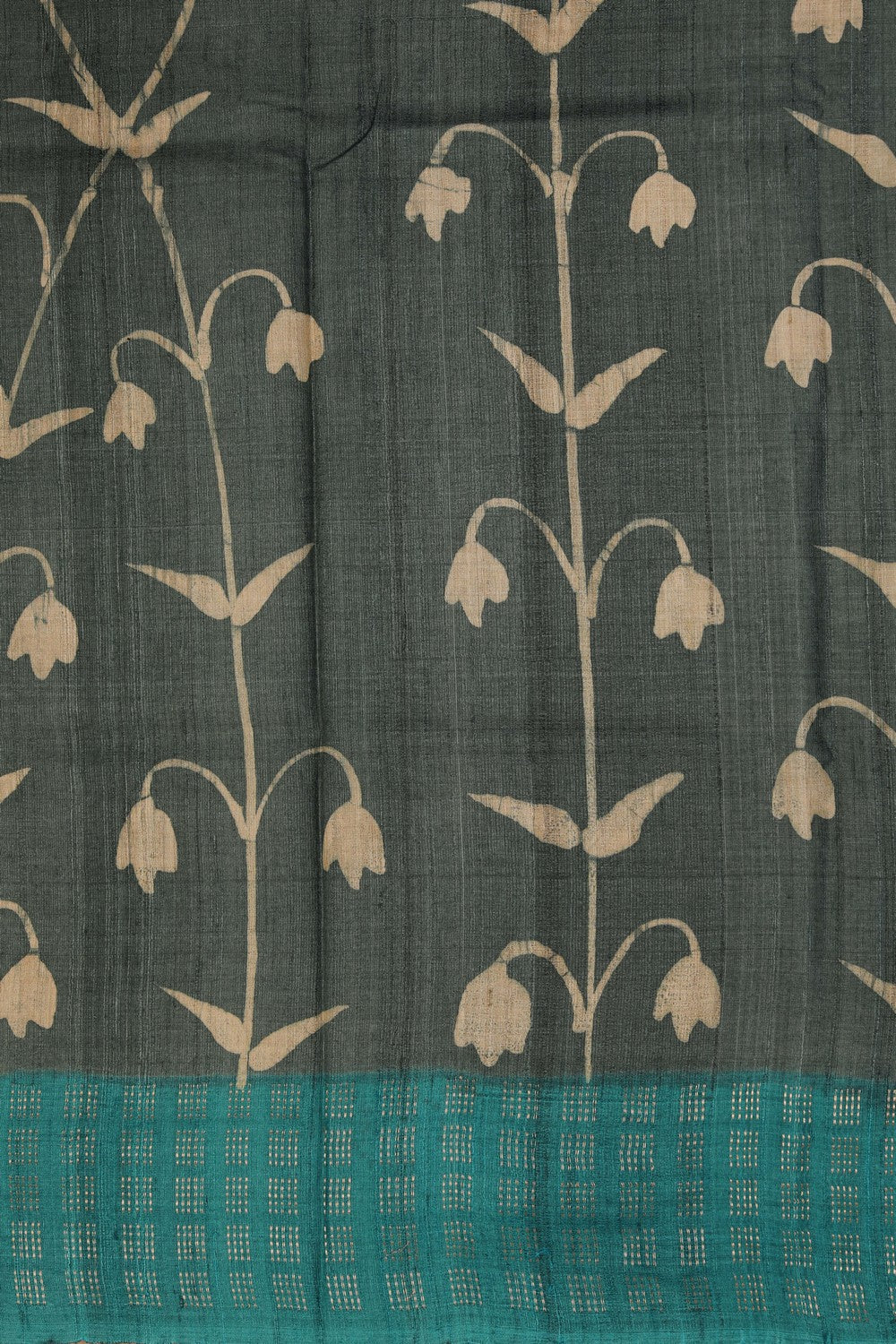 Image of Floral Printed Tussar Silk Saree