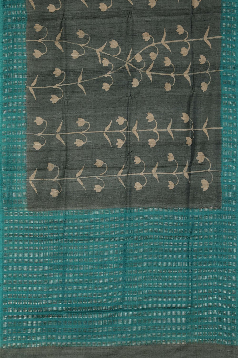 Image of Floral Printed Tussar Silk Saree