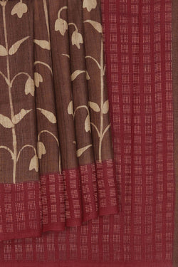 Image of Floral Printed Tussar Silk Saree