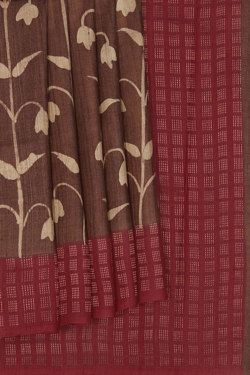 Image of Floral Printed Tussar Silk Saree