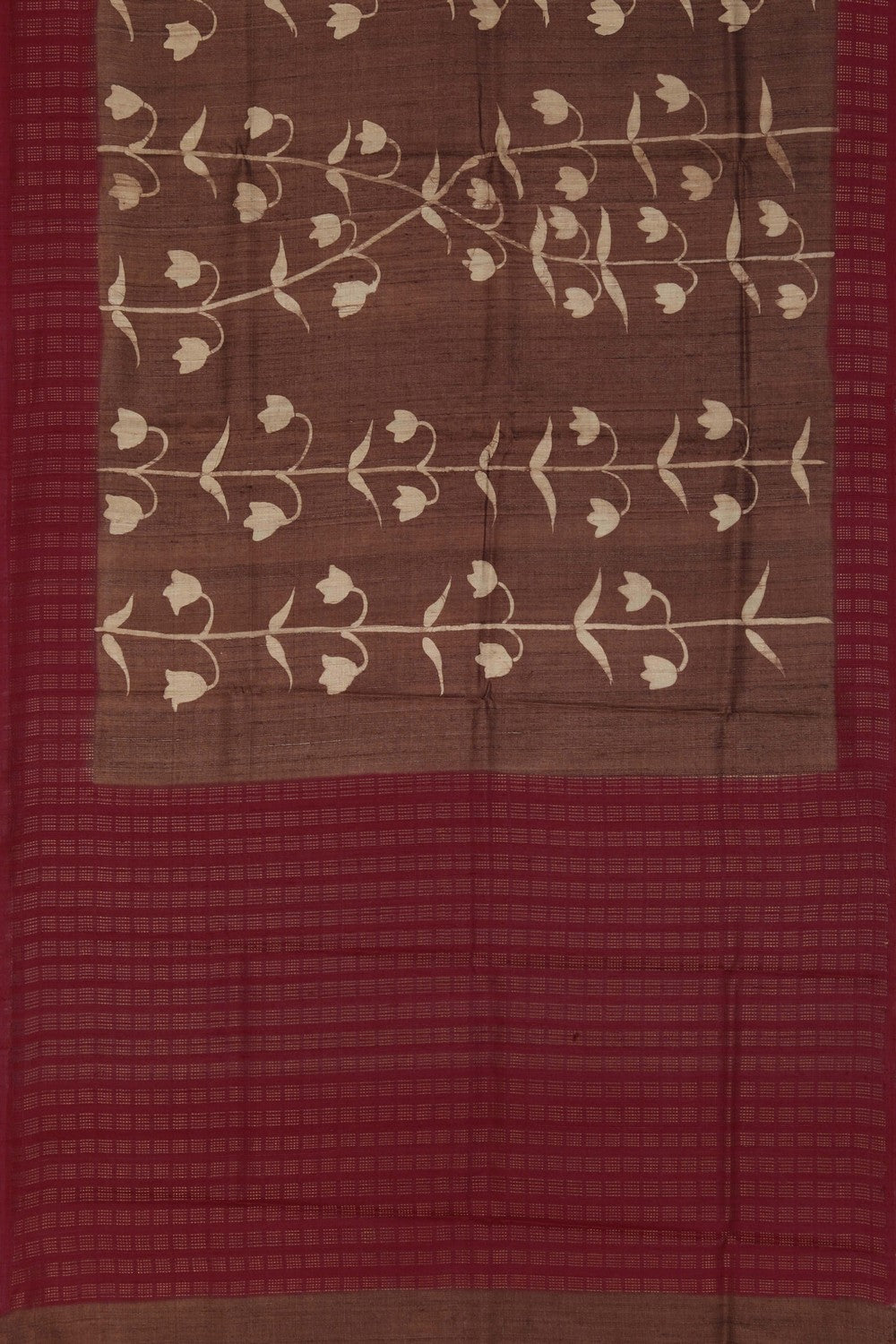 Image of Floral Printed Tussar Silk Saree