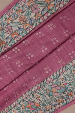 Image of Madhubani Printed Tussar Silk Saree