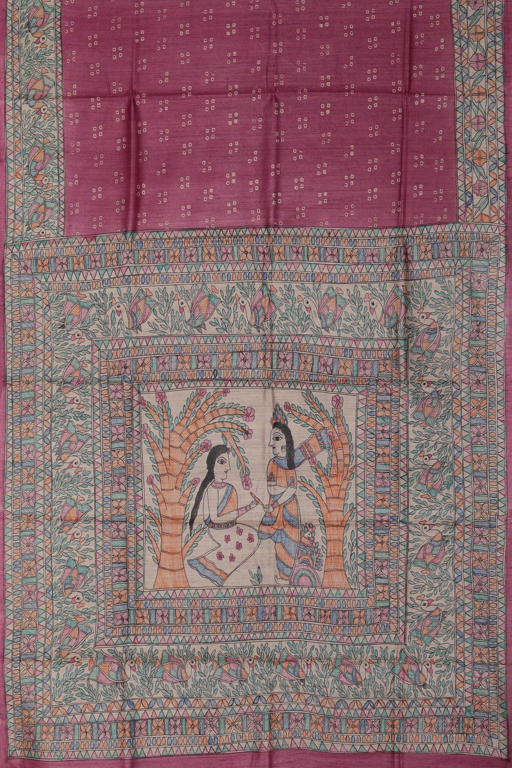 Madhubani Printed Tussar Silk Saree