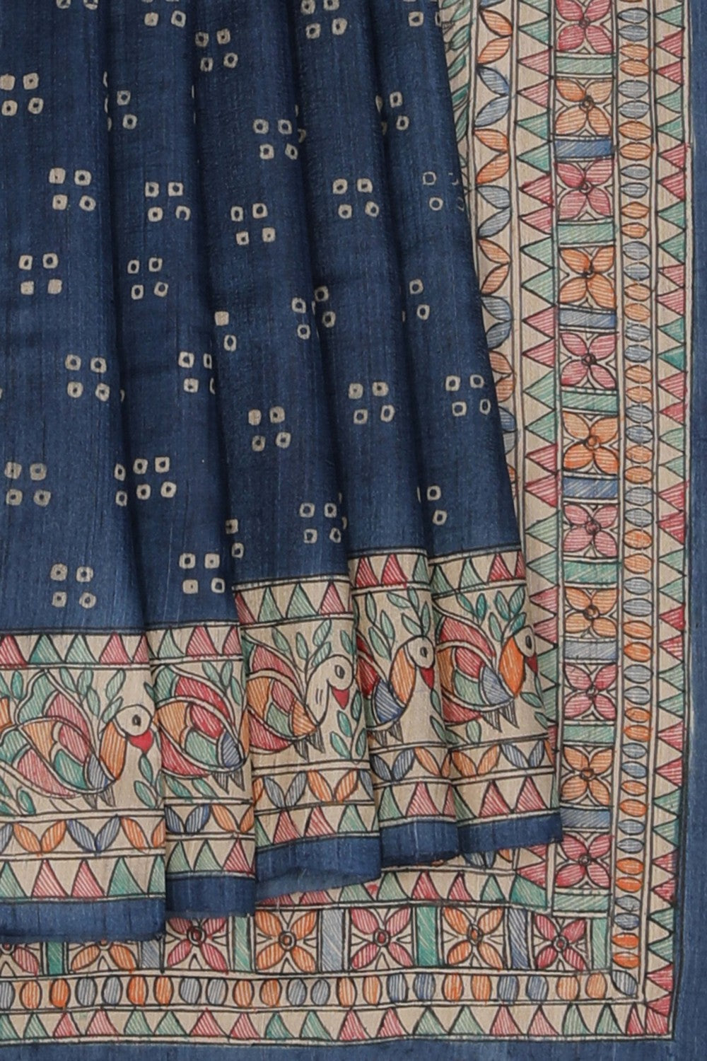 Image of Madhubani Printed Tussar Silk Saree