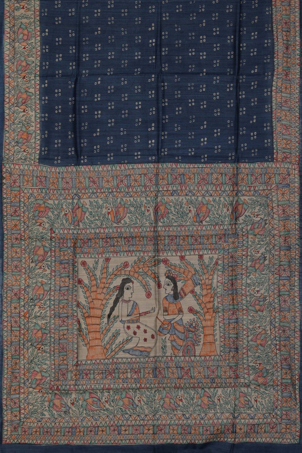 Image of Madhubani Printed Tussar Silk Saree