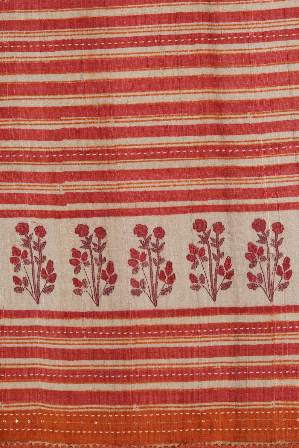 Image of Kantha Stitch Tussar Silk Saree
