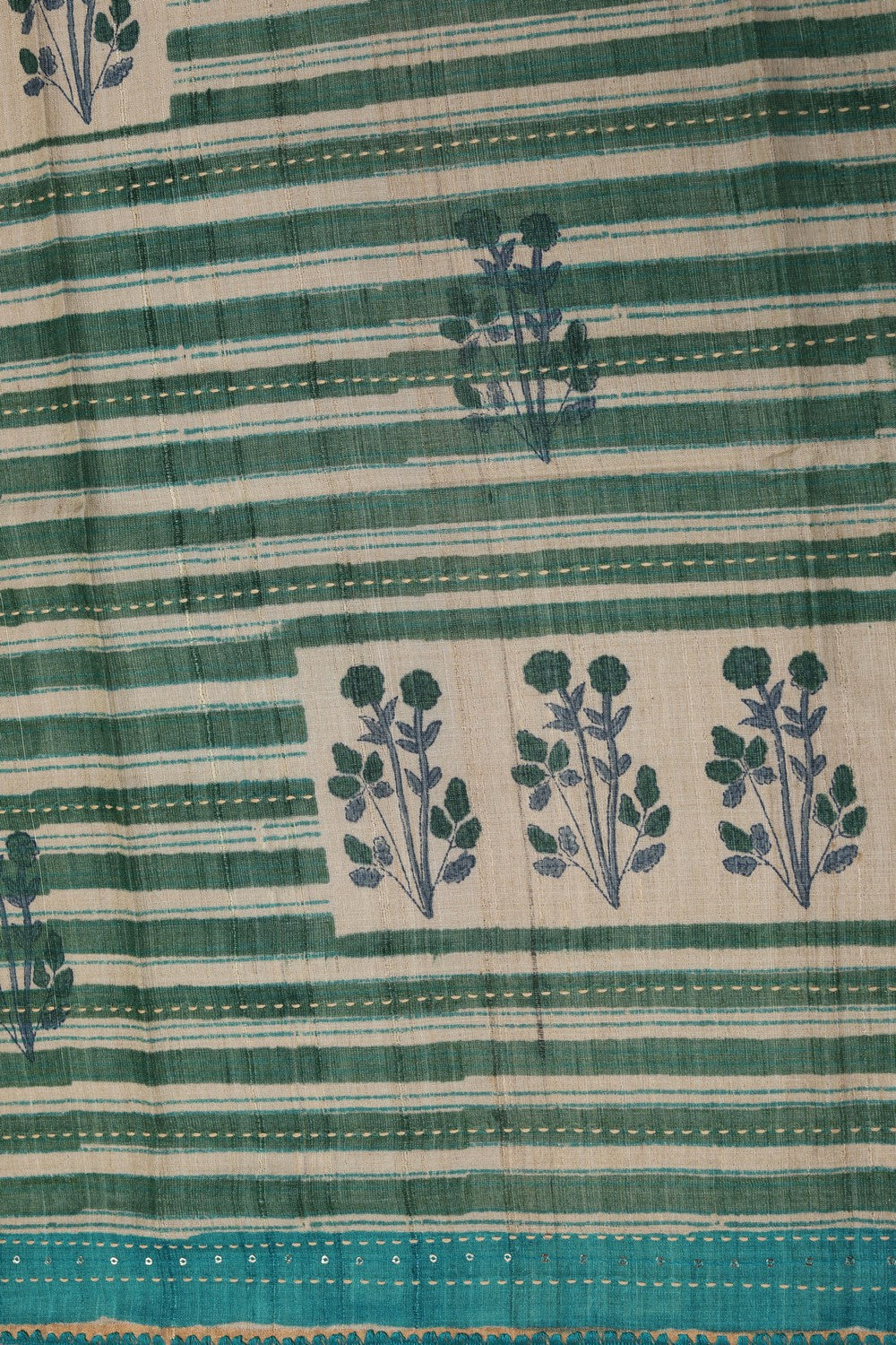 Image of Kantha Stitch Tussar Silk Saree