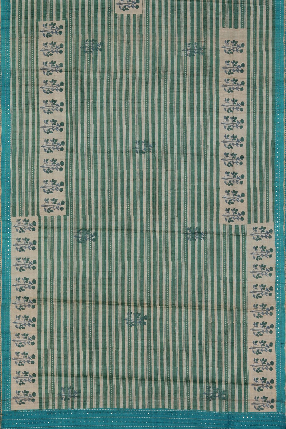 Image of Kantha Stitch Tussar Silk Saree