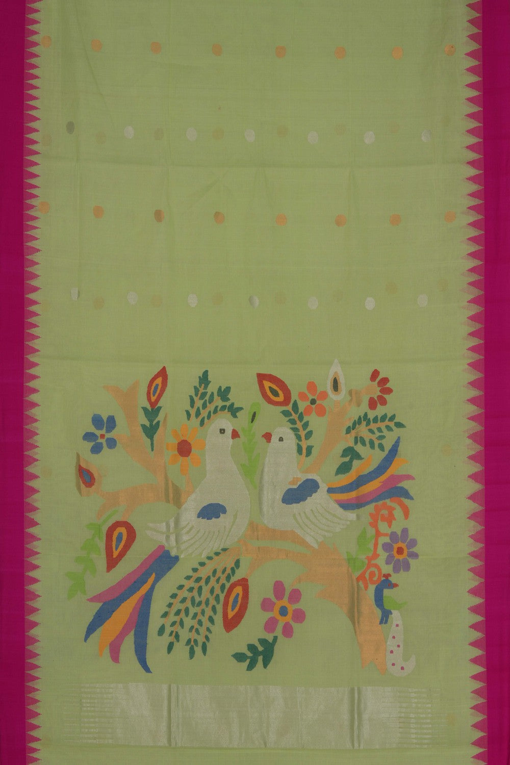 Image of Ponduru Cotton Mint Green Saree