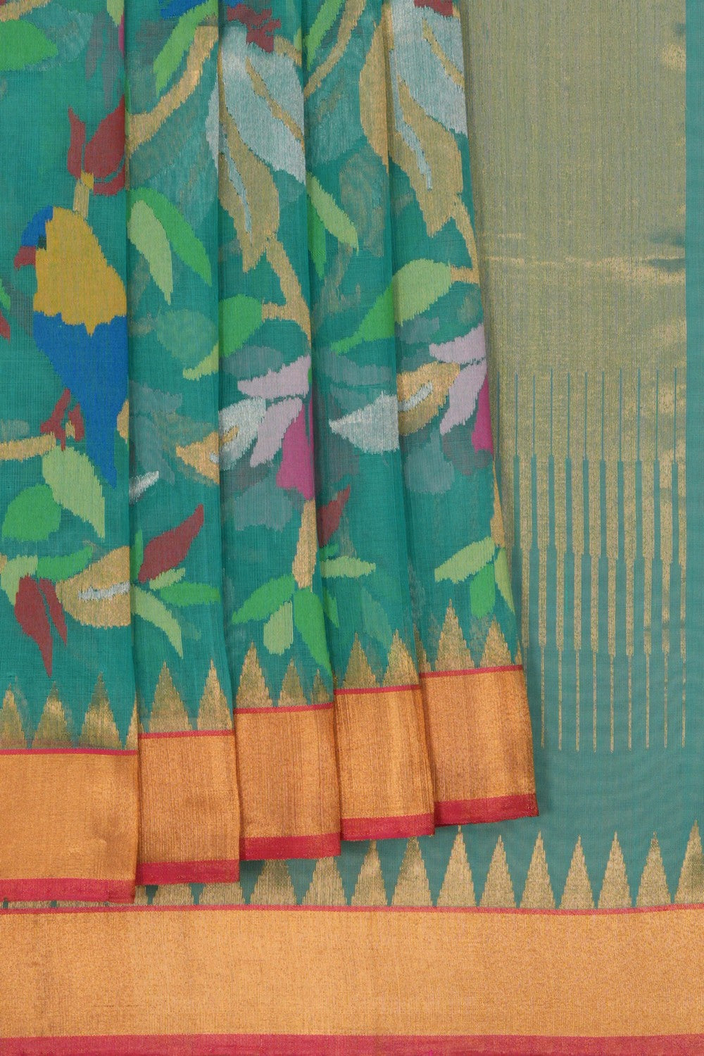 Image of Ponduru Cotton Sea Green Saree