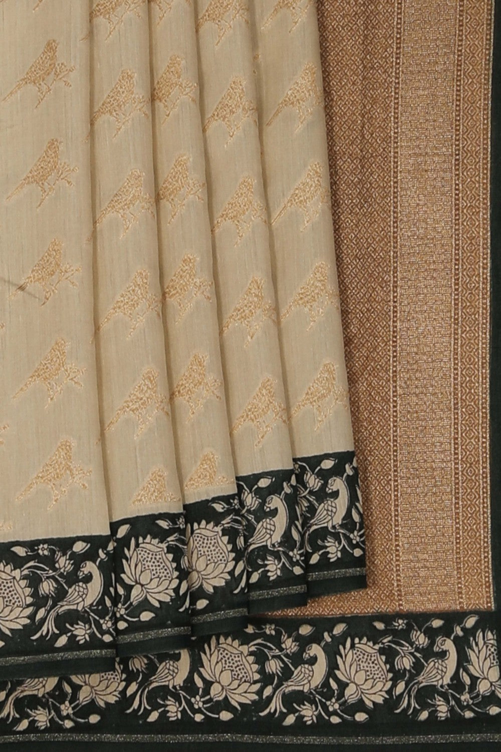 Image of Tussar Silk Off-White Saree
