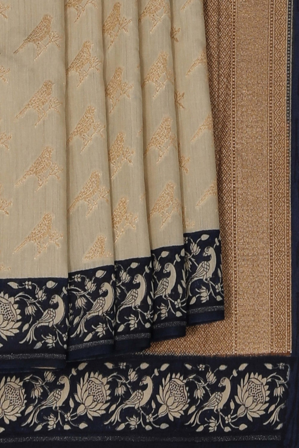 Image of Tussar Silk Off-White Saree