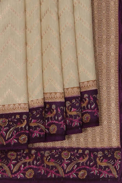Image of Tussar Silk Off-White Saree