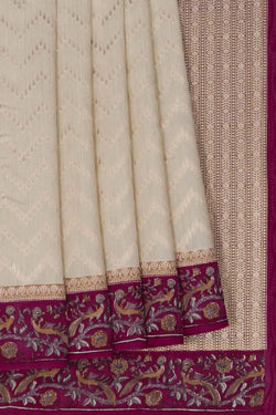 Image of Tussar Silk Off-White Saree