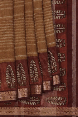 Image of Stripe Print Tussar Silk Saree