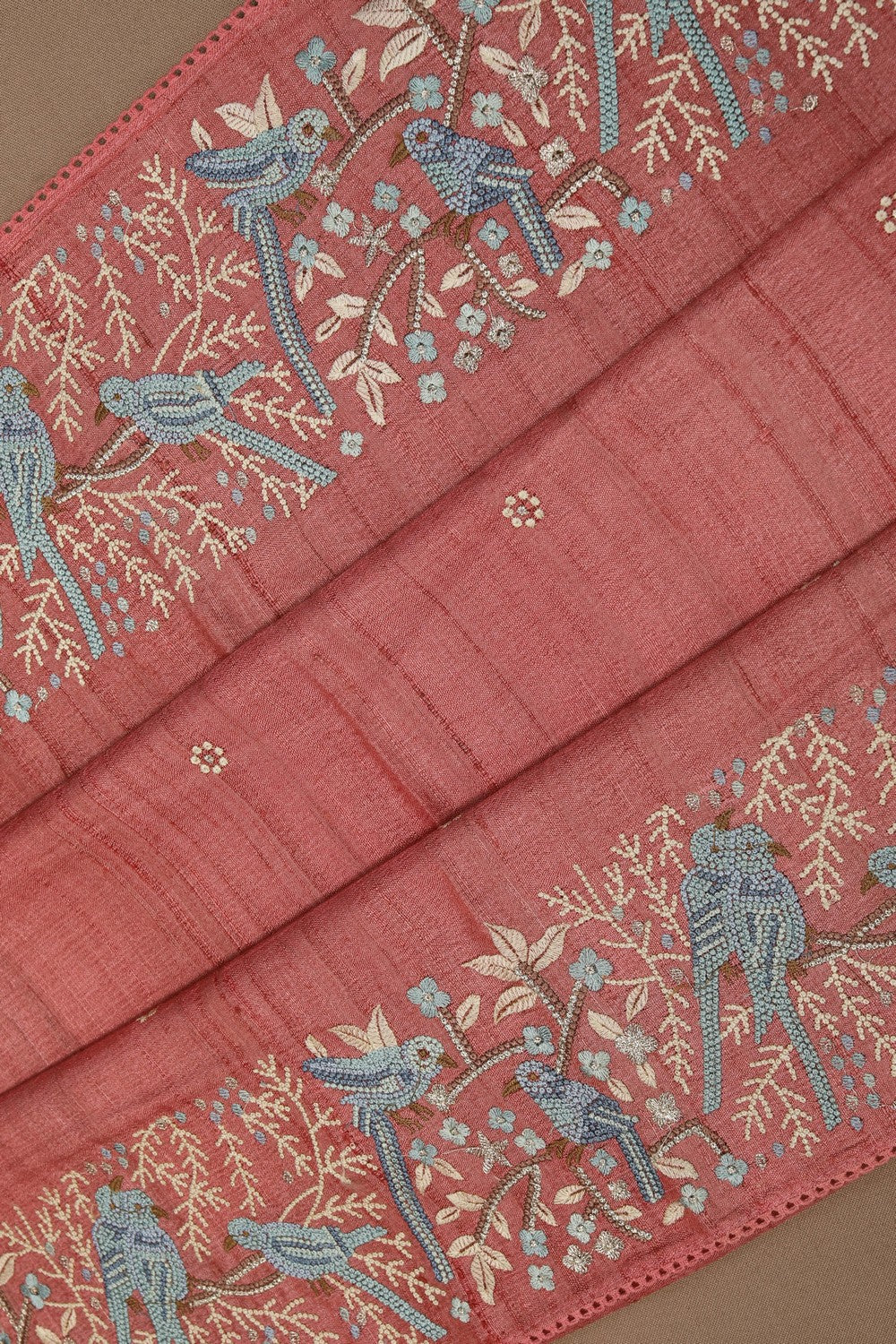 Tussar Silk Coral Pink Saree