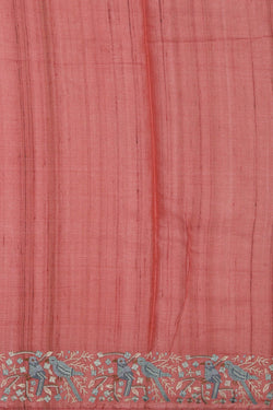 Image of Tussar Silk Coral Pink Saree