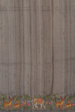 Image of Tussar Silk Grey Saree