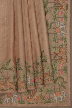 Image of Tussar Silk Brown Saree