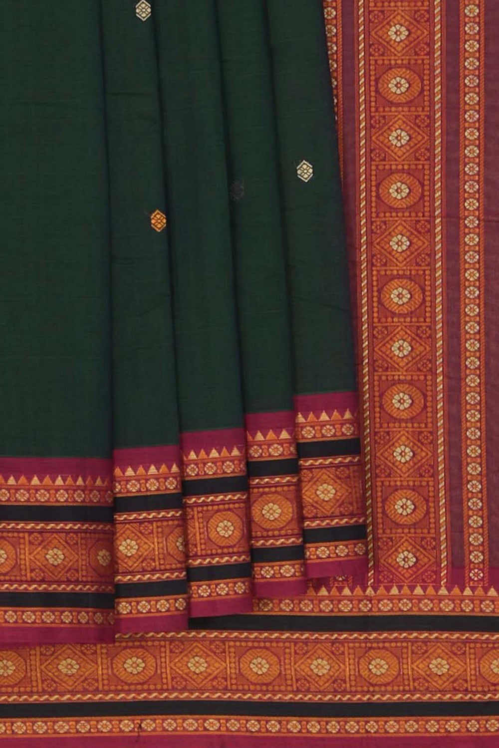 Image of Kanchi Cotton Peacock Green Saree