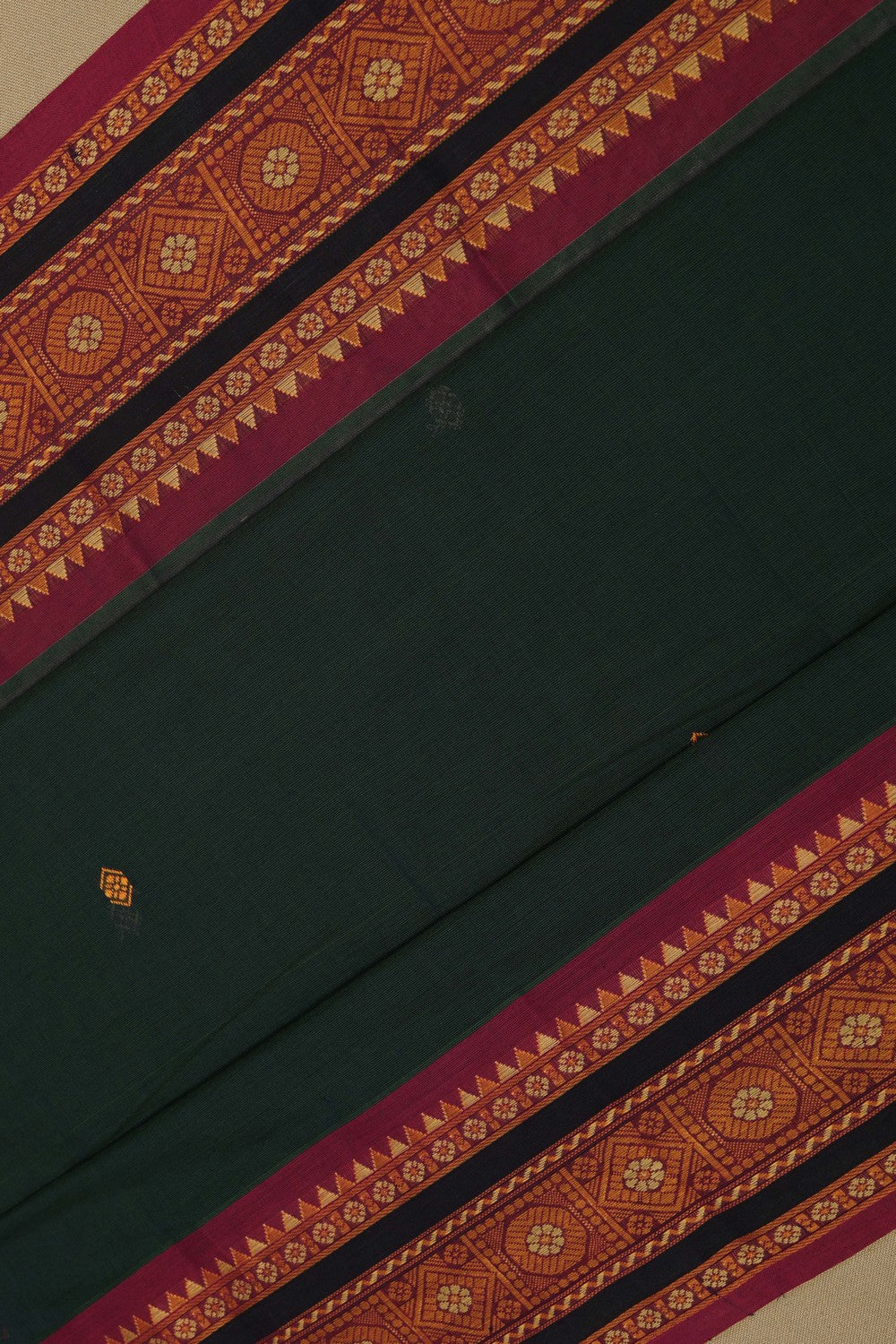 Image of Kanchi Cotton Peacock Green Saree