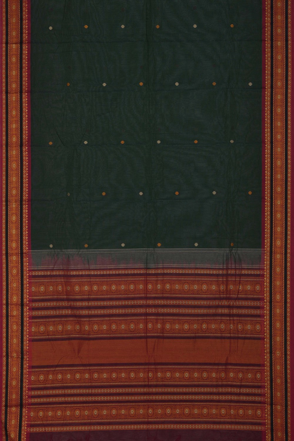 Image of Kanchi Cotton Peacock Green Saree
