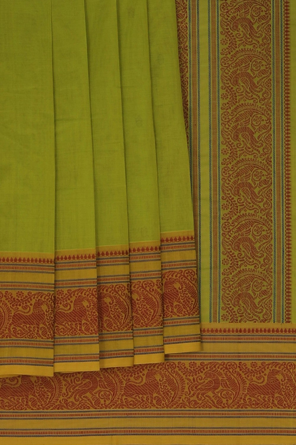 Image of Kanchi Cotton Vibrant Green Saree