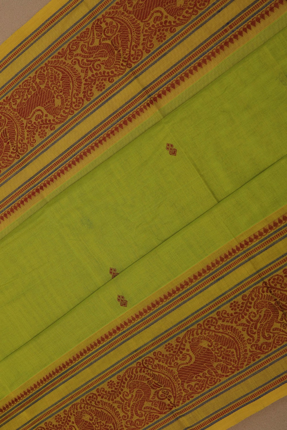 Image of Kanchi Cotton Vibrant Green Saree