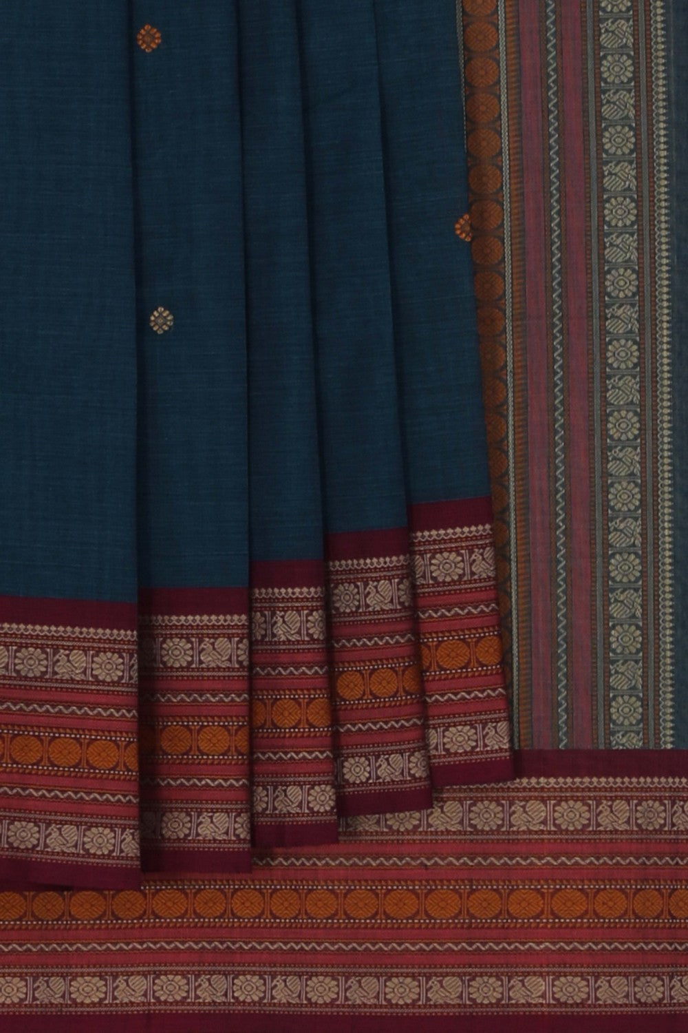 Image of Kanchi Cotton Peacock Blue Saree