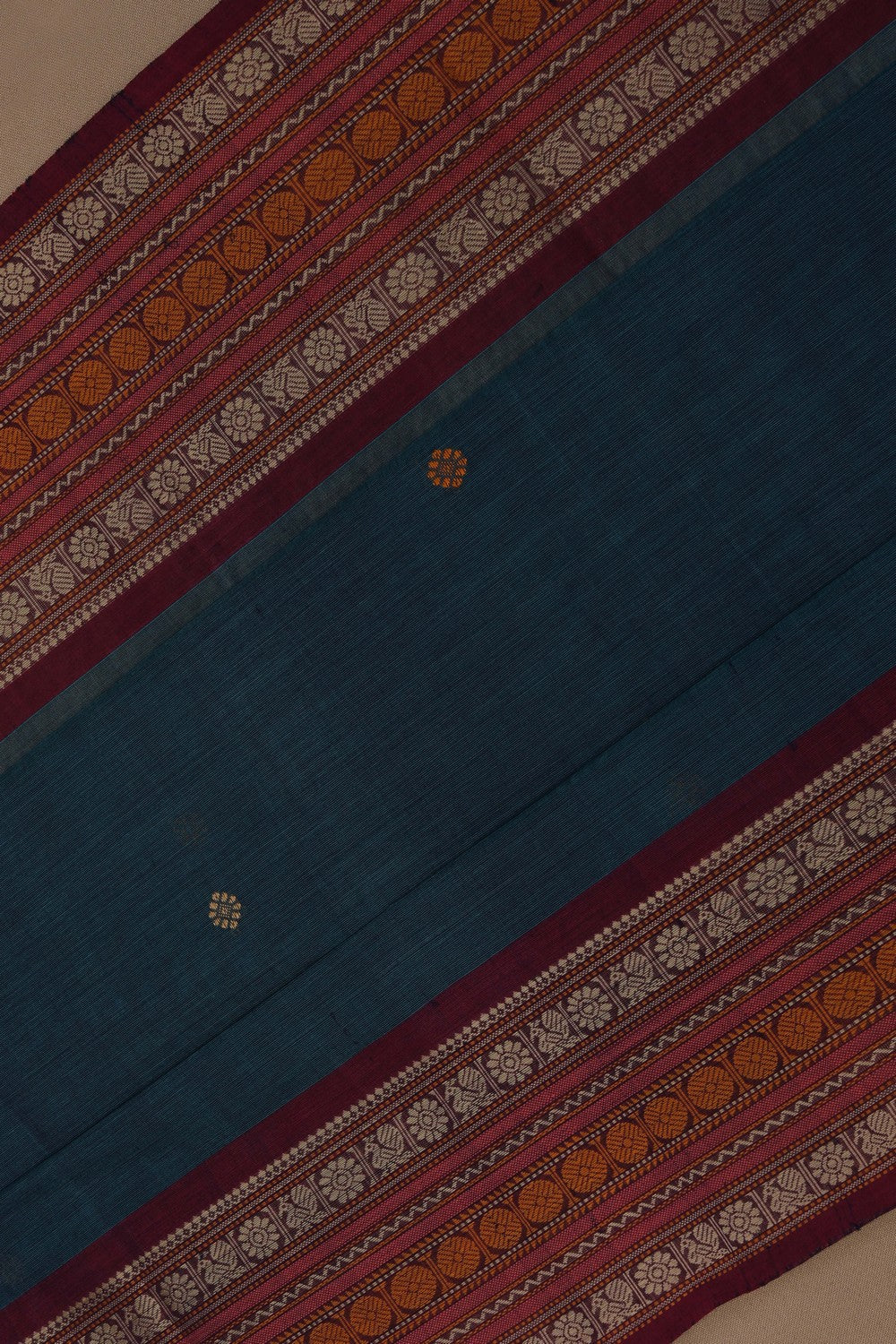 Image of Kanchi Cotton Peacock Blue Saree