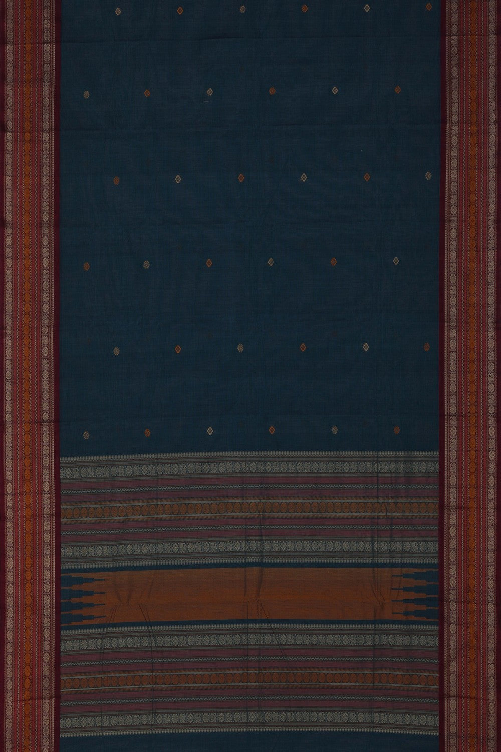 Image of Kanchi Cotton Peacock Blue Saree