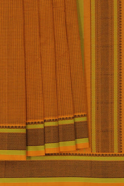 Image of Kanchi Cotton Kattam Yellow Saree