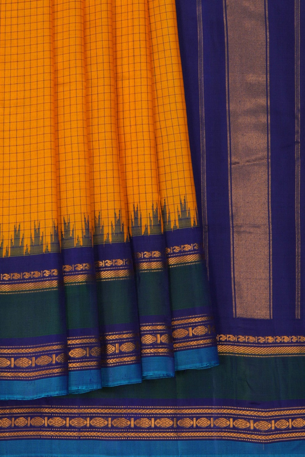 Image of Gadwal Cotton Yellow Saree