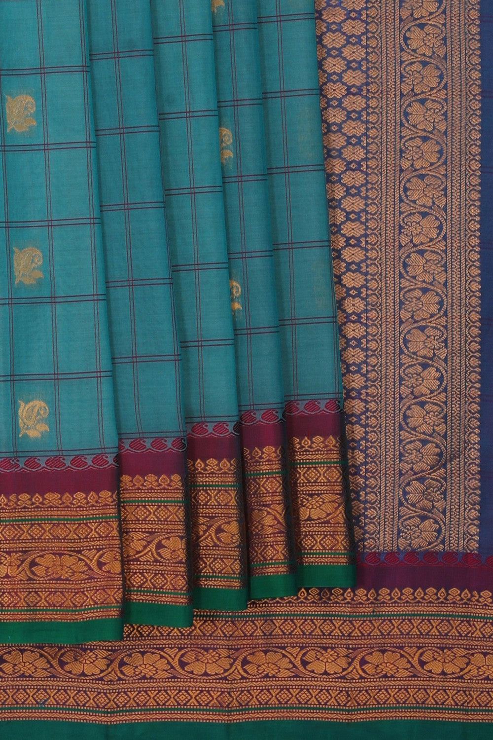 Image of Gadwal Cotton Silk Blue Saree