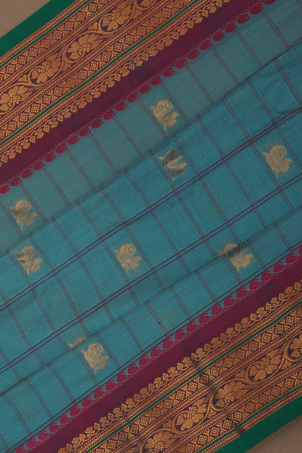 Image of Gadwal Cotton Silk Blue Saree
