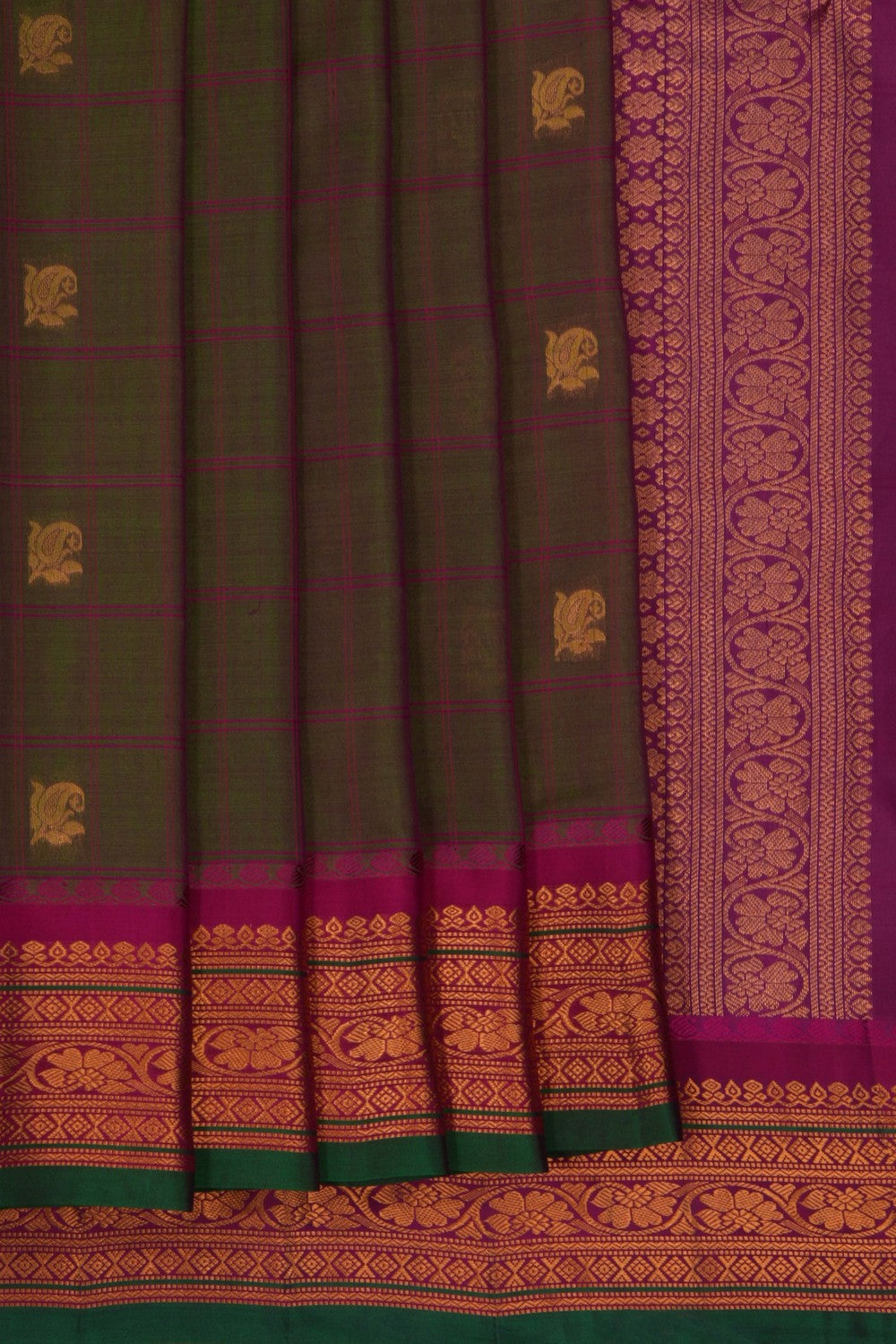 Image of Gadwal Cotton Silk Green Saree