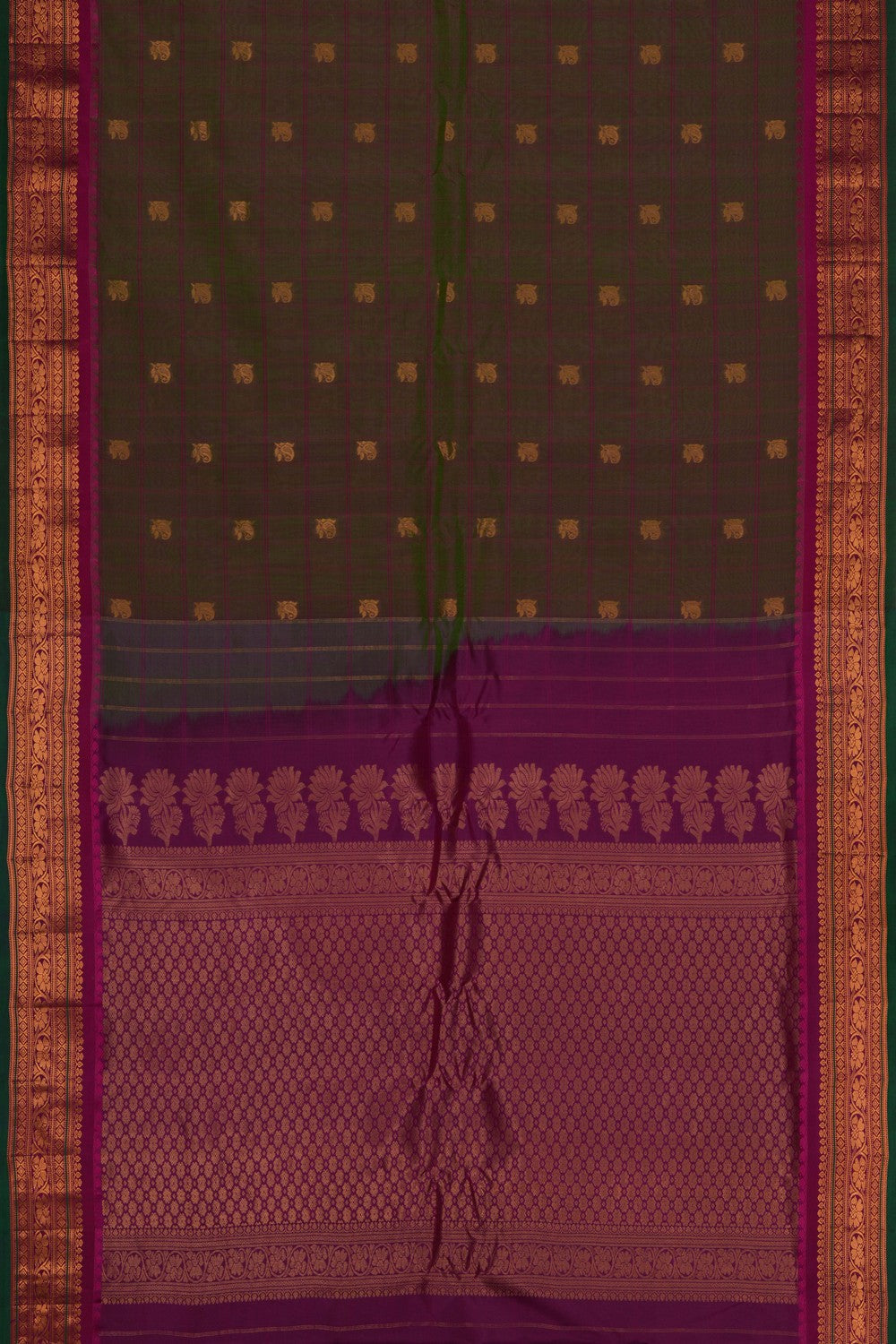 Image of Gadwal Cotton Silk Green Saree