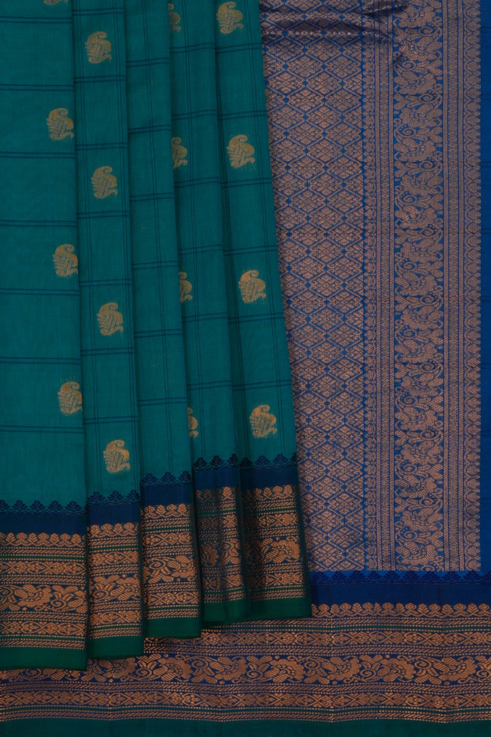 Image of Gadwal Cotton Silk Blue Saree