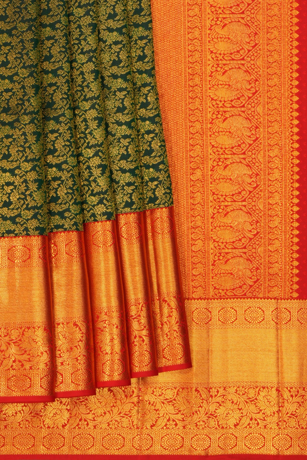 Image of Kanchipattu Brocade Bottle Green Saree
